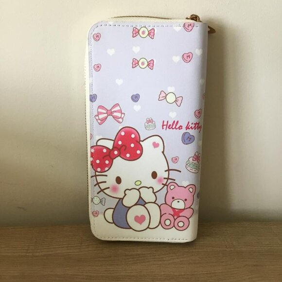 Hello Kitty 3 Pc. Bundle- Pink Polka Dot Backpack, Bag Charm Lavender Wallet NEW - Picture 5 of 6
